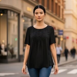 Joe Fresh Black Boxy Embellished Short Sleeve Blouse Size Medium